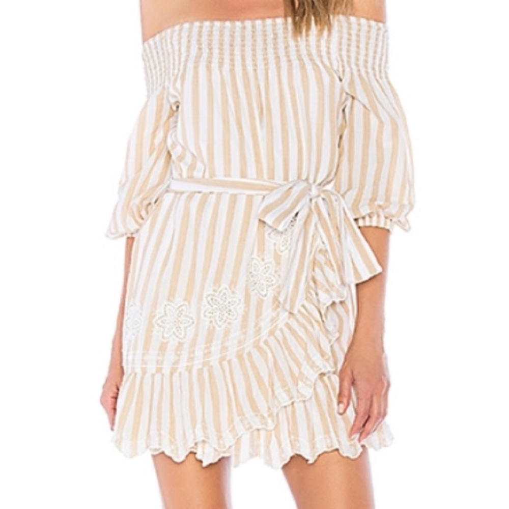 Tan and white Tularosa ruffled dress size L
